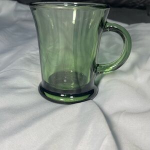 Anchor Hocking Fern Green Glass Footed Coffee Mug USA Vintage Clear Cup